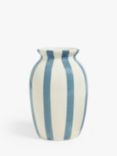 John Lewis Hand Painted Striped Stoneware Vase, H18cm, Haze Blue
