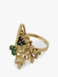 Vintage Fine Jewellery Second Hand 14ct Yellow Gold Sapphire and Emerald Dress Ring, Dated Birmingham 1973