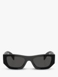 Prada PR A01S Women's Rectangular Sunglasses, Black/Grey