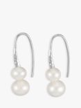 Dower & Hall Double Freshwater Pearl Hook Drop Earrings, Silver/White