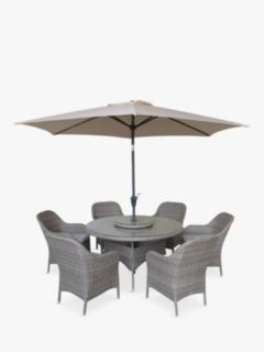 LG Outdoor Monte Carlo 6-Seater Round Garden Dining Table & Chairs Set, Sand