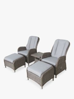 LG Outdoor St Tropez 2-Seater Reclining Garden Chairs with Footstools & Side Table Set, Sand