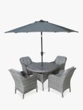 LG Outdoor St Tropez 4-Seater Round Garden Dining Table & Chairs Set with Parasol, Stone