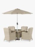 Bramblecrest Chedworth 4-Seater Garden Round Dining Table & Chairs Set with Parasol, Sandstone