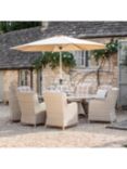 Bramblecrest Chedworth 8-Seater Garden Elliptical Dining Table & Chairs Set with Lazy Susan & Parasol, Sandstone