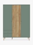 EasyKlix Harllson 3 Door Wardrobe with 2 Drawers, Green/Oak