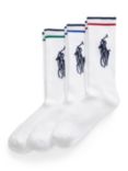 Ralph Lauren Striped Cuff Crew Socks, Pack of 3, White