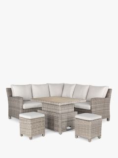 KETTLER Palma Signature 6-Seater Mini Corner Garden Lounging/Dining Set with Slatted Top High/Low Table, Oyster/Stone