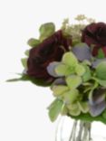 Floralsilk Artificial Roses & Hydrangeas in Curved Glass Vase, H21cm