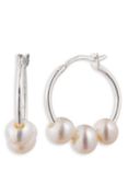 Ralph Lauren Triple Pearl Hoop Earrings, Silver/White