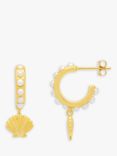 Estella Bartlett Scallop Charm Pearl Hoop Earrings, Gold