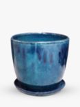 Ivyline Glazed Ceramic Indoor/Outdoor Plant Pot & Saucer, Blue