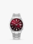 Citizen TSUYOSA Unisex Automatic Sunray Dial Bracelet Strap Watch, Silver/Red