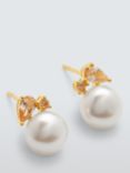 Lido Freshwater Pearl and Cubic Zirconia Button Stud Earrings, Gold/Champagne