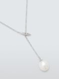 Lido Oval Freshwater Pearl Drop Necklace, Silver