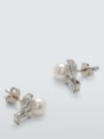 Lido Freshwater Pearl Hexagon and Baguette Cubic Zirconia Stud Earrings, Silver/White