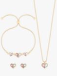 Jon Richard Crystal Heart Pendant Necklace, Stud Earrings & Bracelet Jewellery Set, Gold
