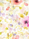 John Louden Watercolour Florals Linen Blend Fabric, White/Multi