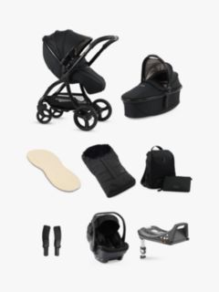 egg 3 Pushchair, Carrycot & Accessories with Egg Shell Car Seat and Base Luxury Bundle, Houndstooth Black