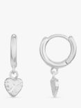 Orelia Molten Heart Drop Micro Hoop Earrings, Silver