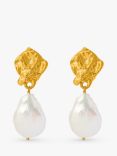 Orelia Molten Pearl Drop Earrings, Gold