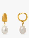 Orelia Domed Freshwater Pearl Drop Huggie Hoop Earrings, Gold