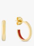 Auree Havana Enamel Detail Half Hoop Earrings, Gold/Tomato Red