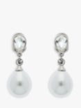 Emma Holland Crystal & Teardrop Pearl Drop Clip-On Earrings, Silver