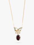 L & T Heirlooms Second Hand 9ct Yellow Gold Garnet and Diamond Butterfly Pendant Necklace, Gold