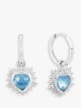 Rachel Jackson London Electric Love Blue Topaz Heart Drop Huggie Hoop Earrings, Silver