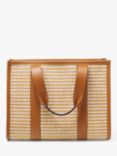 Aspinal of London Henley Basket Weave Raffia Tote Bag, Tan/White