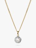 A B Davis 9ct Yellow Gold Diamond and Freshwater Pearl Swirl Pendant Necklace, Gold