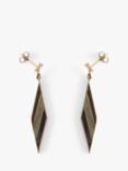 L & T Heirlooms Second Hand 9ct Yellow and White Gold Diamond Shape Drop Earrings, Multi