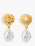 Orelia Shell & Pearl Drop Earrings, Gold
