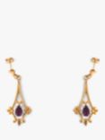 L & T Heirlooms Second Hand 9ct Yellow Gold Amethyst Drop Earrings, Gold
