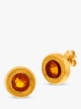 Be-Jewelled Baltic Cognac Amber Textured Stud Earrings, Gold