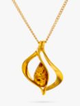 Be-Jewelled Baltic Cognac Amber Pendant Necklace, Gold