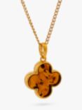 Be-Jewelled Baltic Cognac Amber Clover Pendant Necklace, Gold