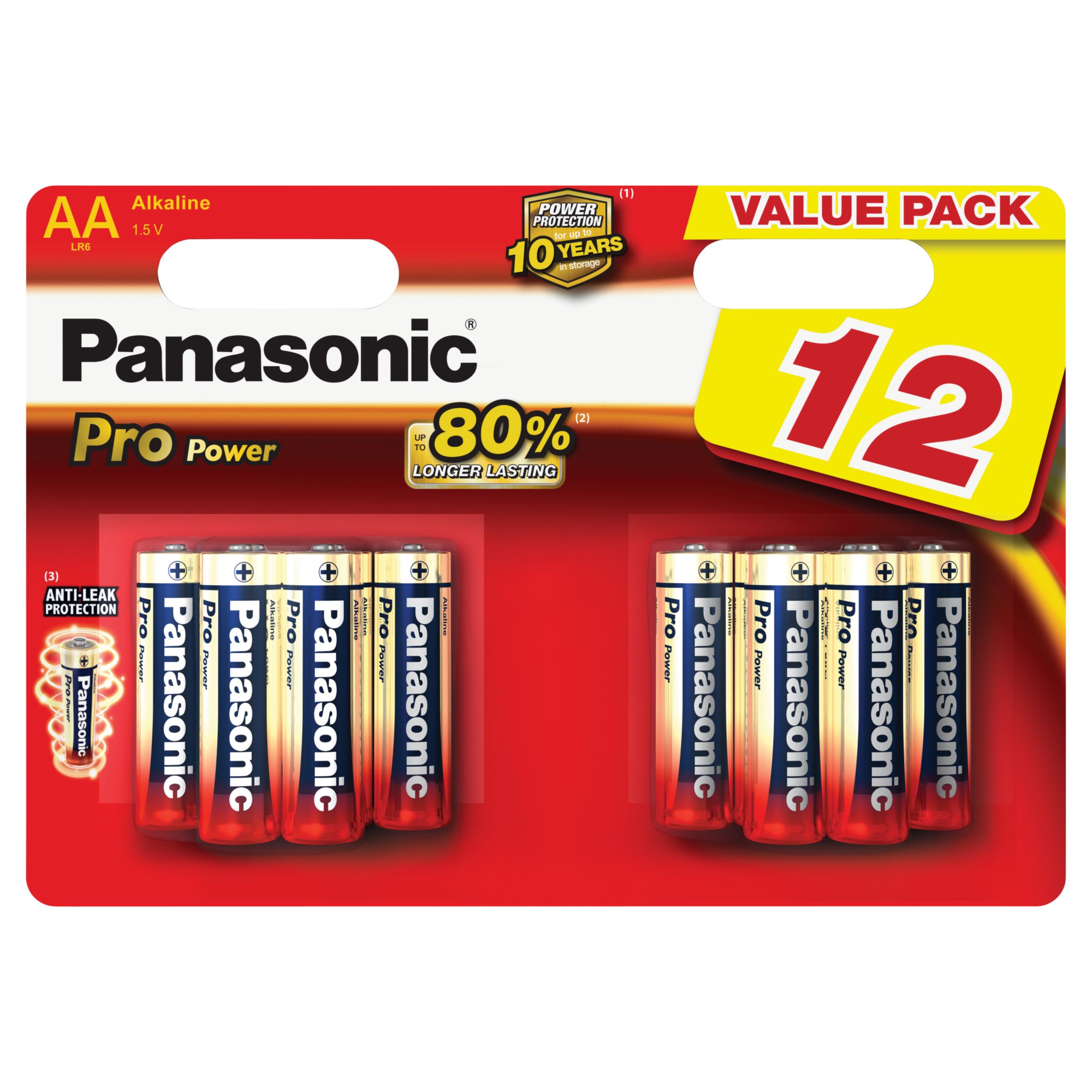 Panasonic Pro Power Alkaline AA Batteries, Pack of 12