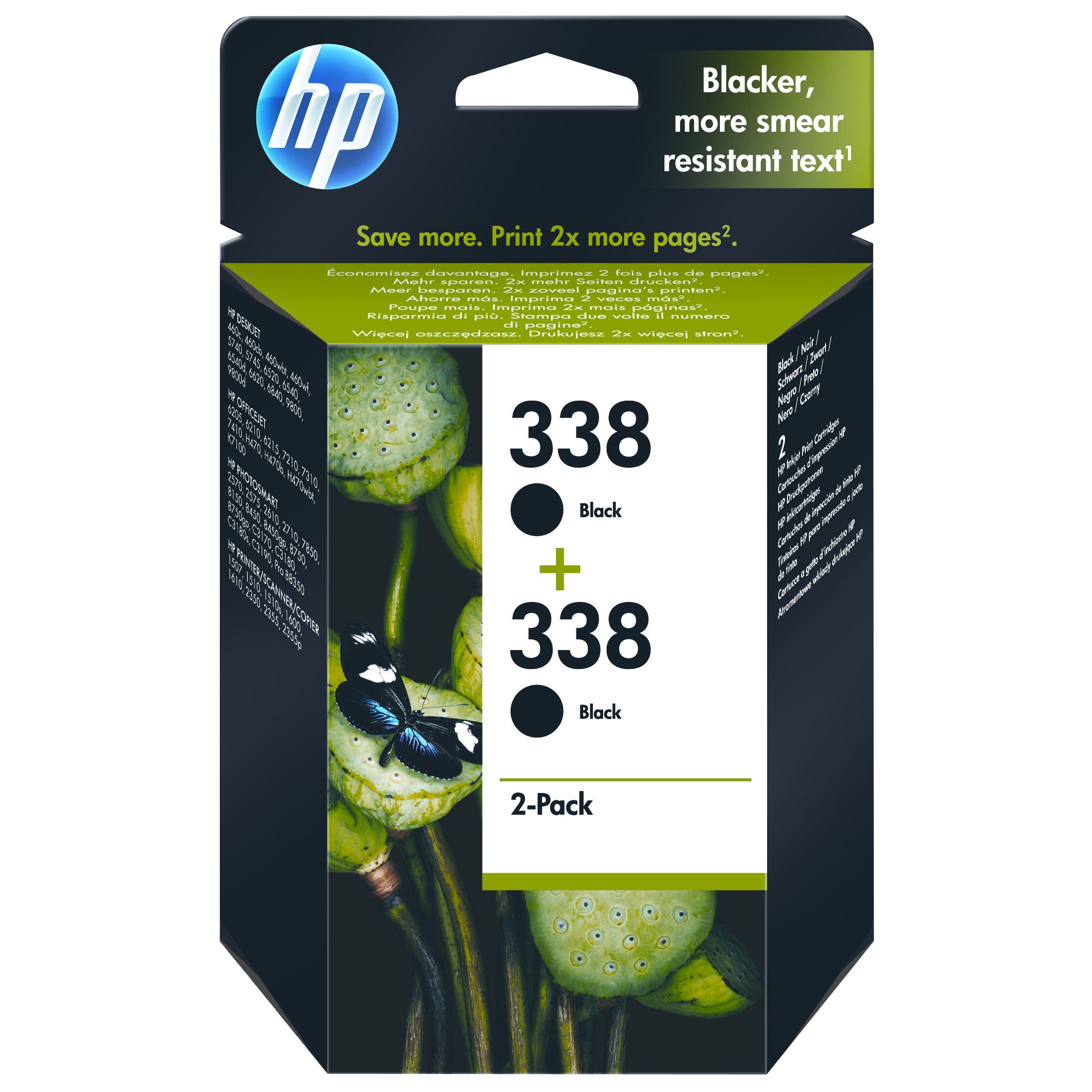 HP 338 Black Inkjet Cartridge, Pack of 2,