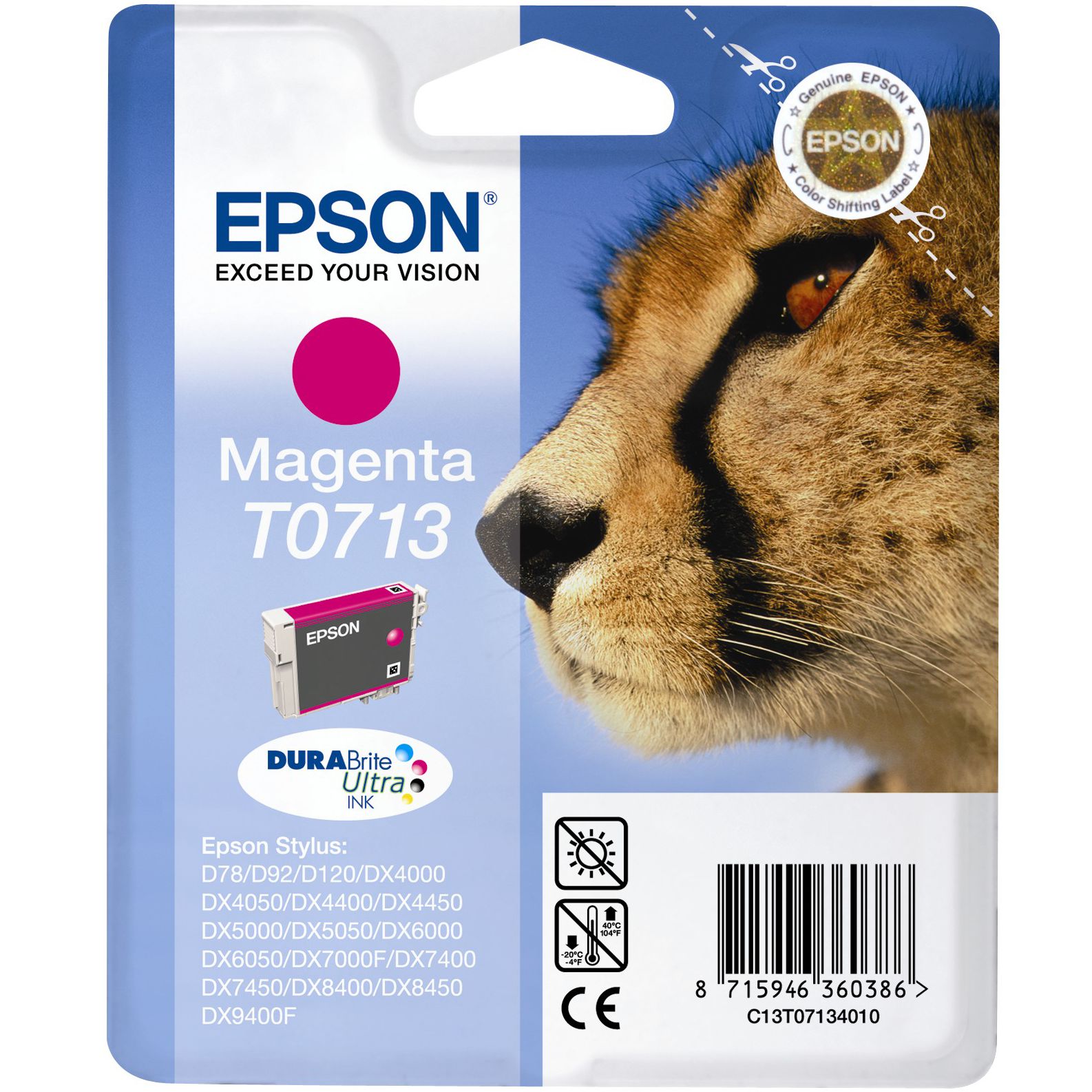 Epson T0713 Inkjet Printer Cartridge, Magenta