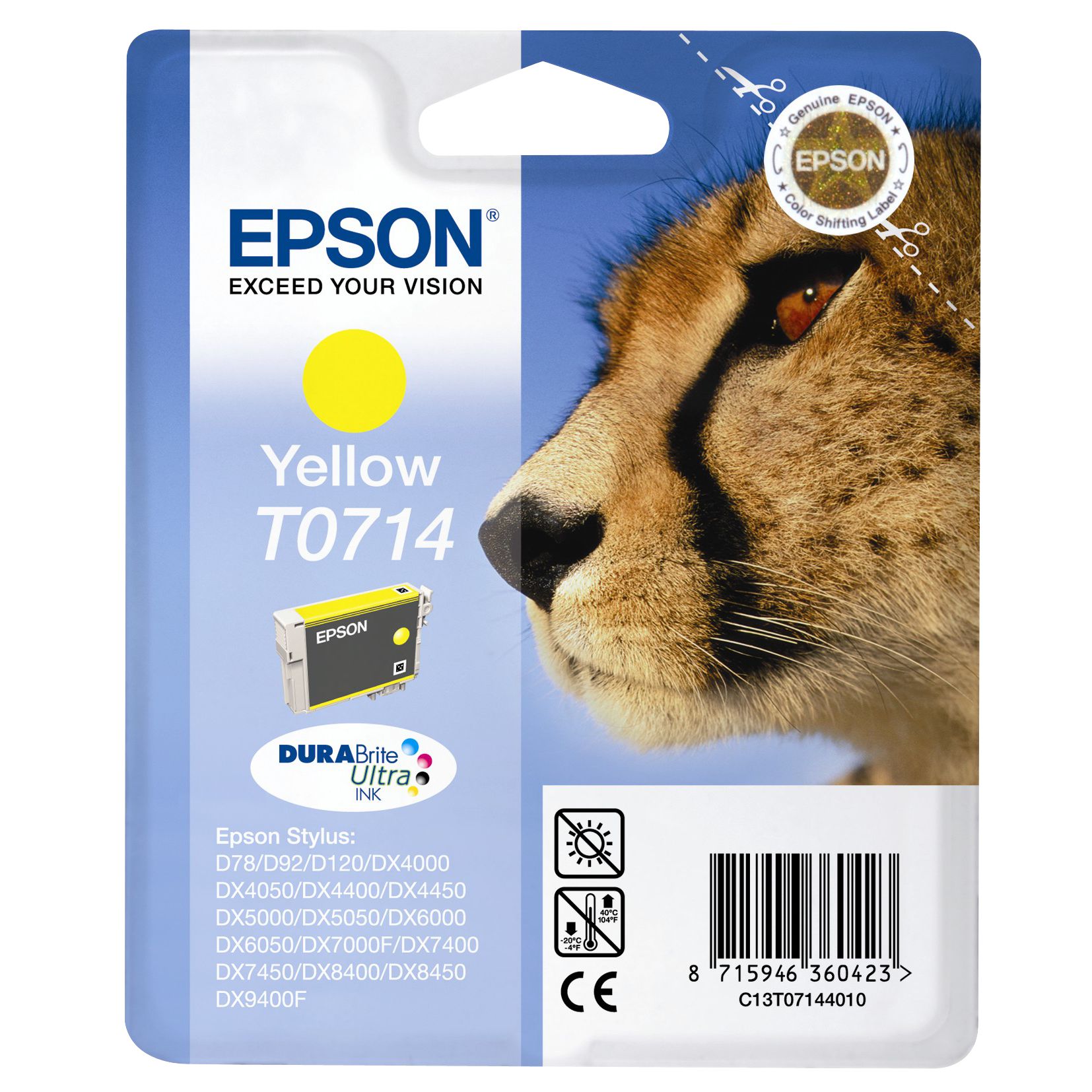 Epson Inkjet Printer Cartridge, Yellow, T0714