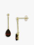E.W Adams 9ct Yellow Gold Garnet Drop Earrings, Deep Red