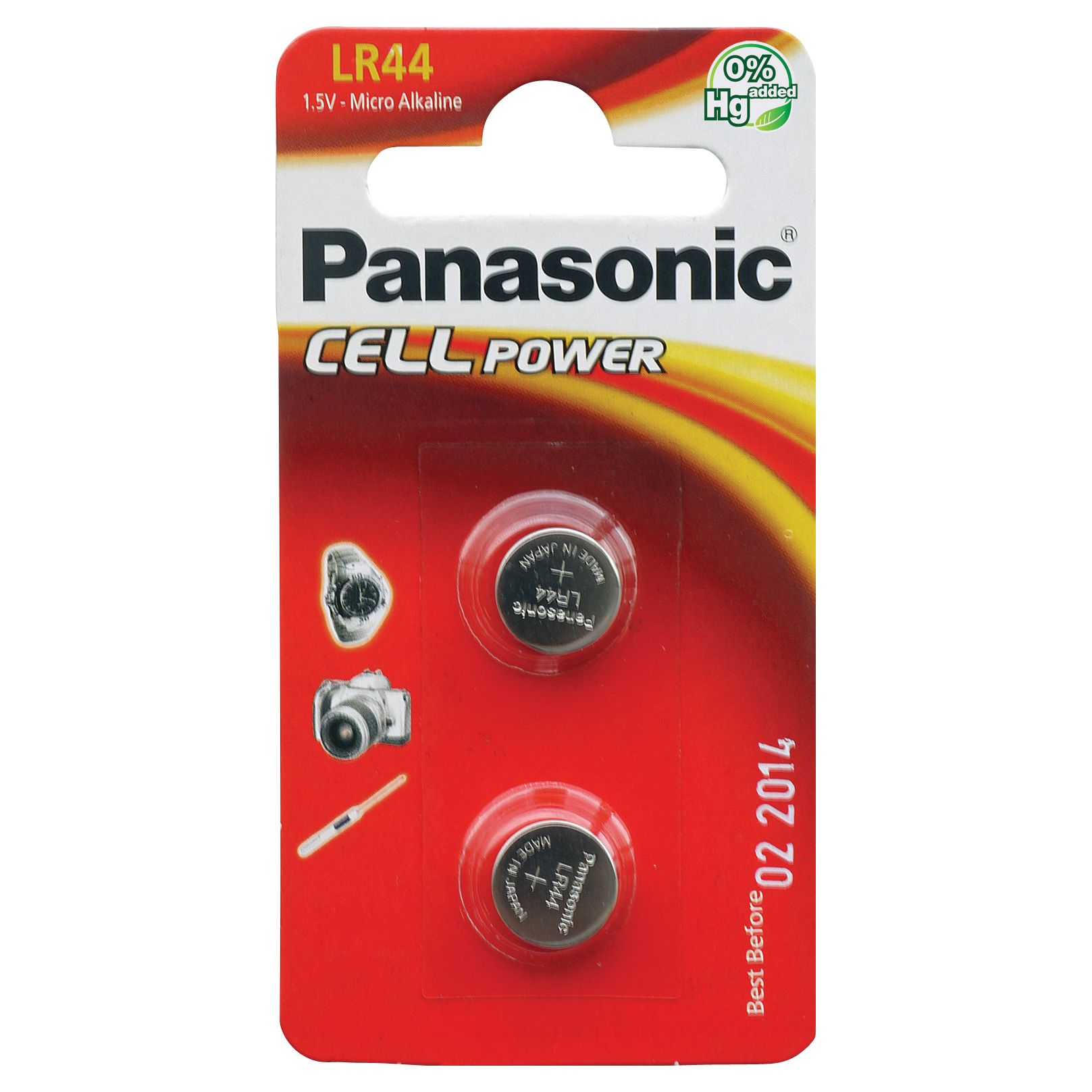 Panasonic 1.5V Alkaline Coin Cell Battery, LR-44/2BP