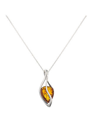 Goldmajor Teardrop Amber Pendant Necklace, Silver/Orange