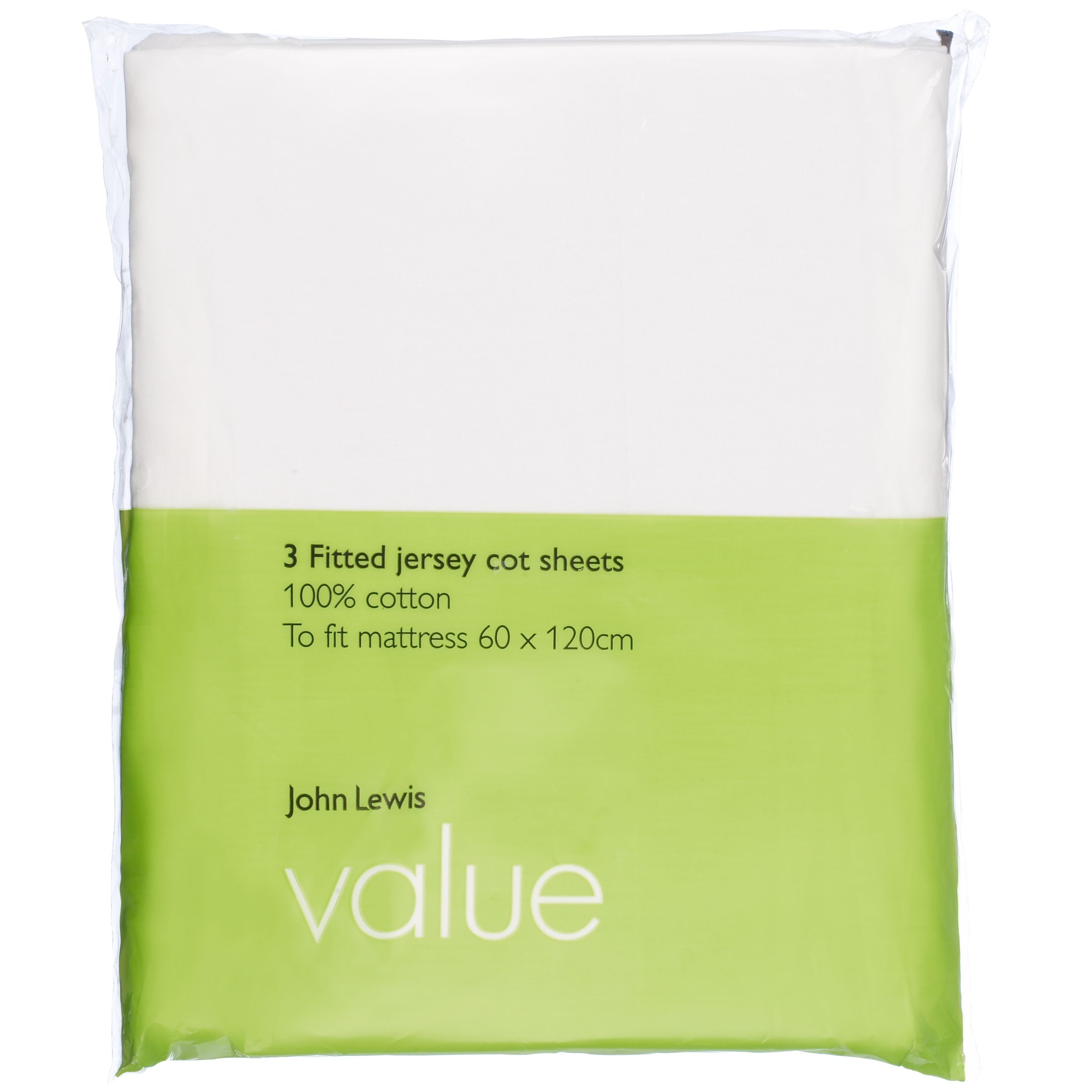 John Lewis Value Fitted Cot Sheets, 60 x 120cm,