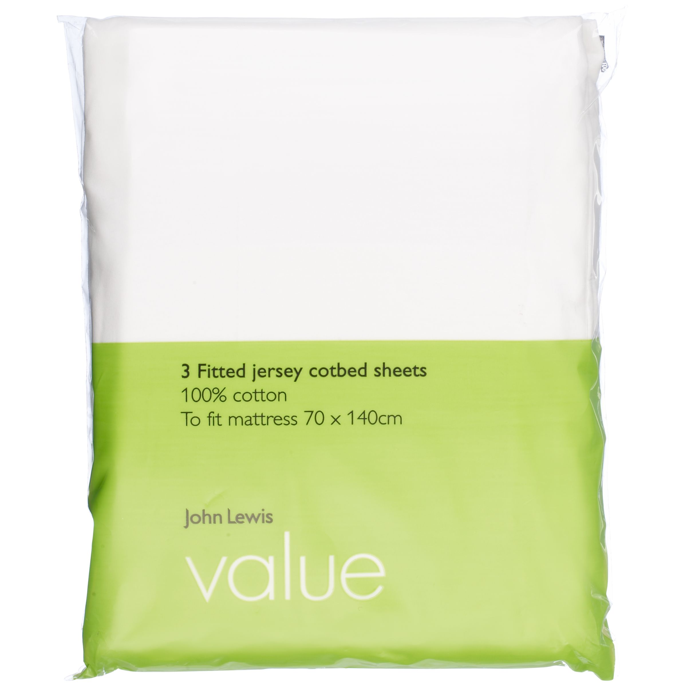 John Lewis Value Fitted Cotbed Sheets, Pack of