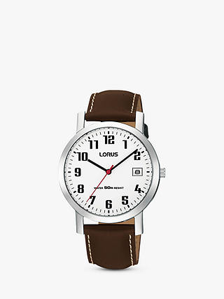 Lorus RXH65EX9 Men's Date Leather Strap Watch, Brown/White
