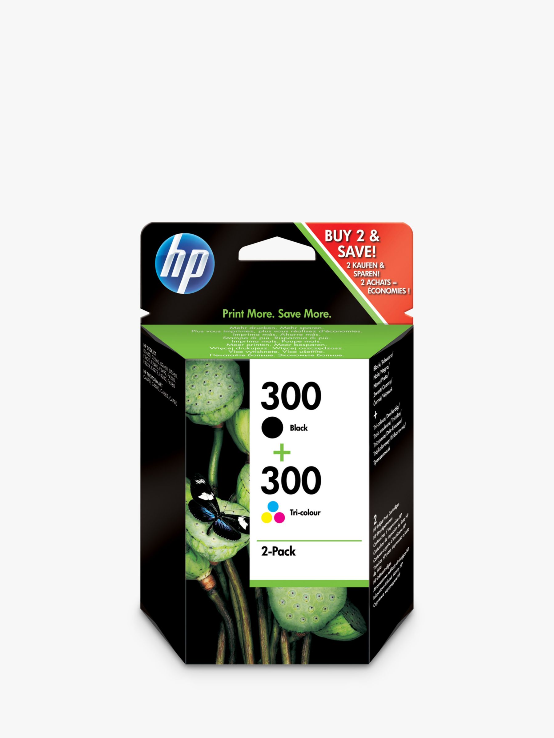 HP 300 Black Tri-Colour Original Ink Cartridges, Pack of 2