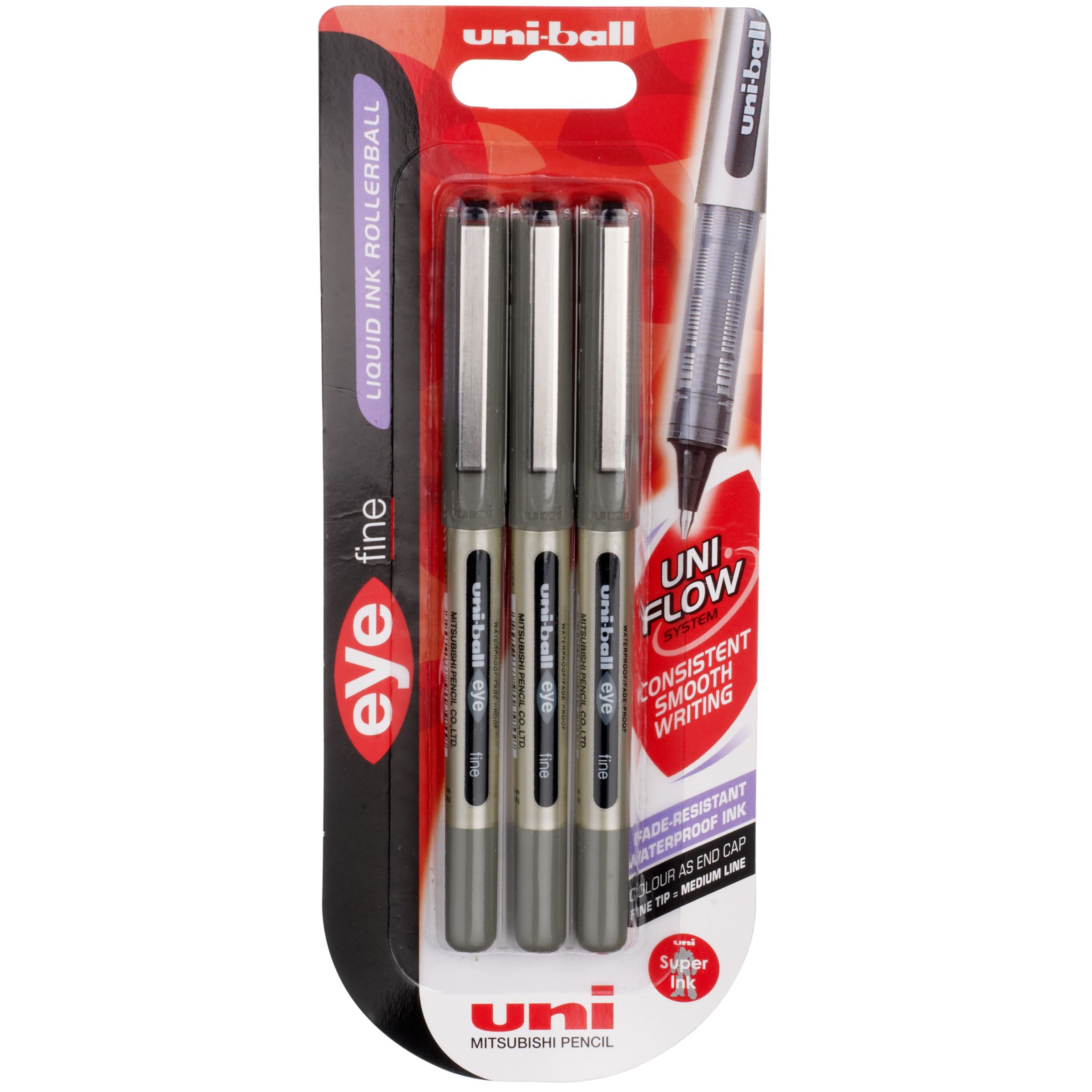 Uniball Uni-Ball Rollerball Pens Pack of 3, Black 170052